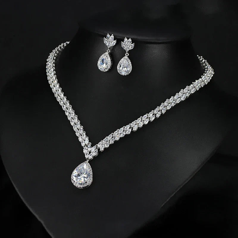 Bridal Jewelry Set – Classic Marquise CZ Necklace & Earrings for Wedding Brides