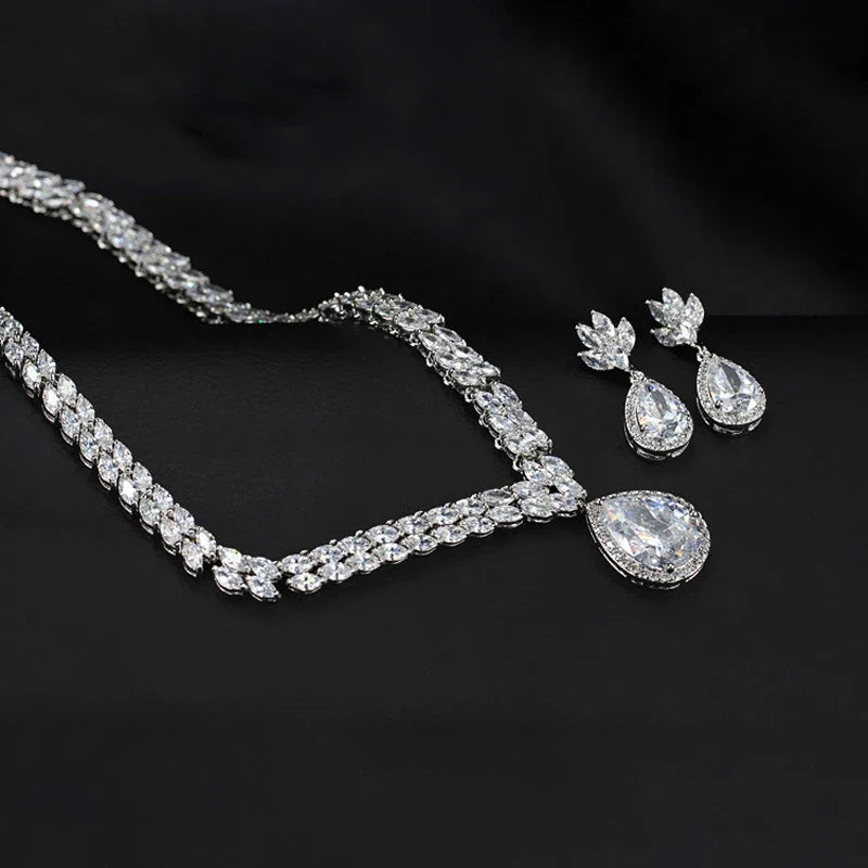 Bridal Jewelry Set – Classic Marquise CZ Necklace & Earrings for Wedding Brides