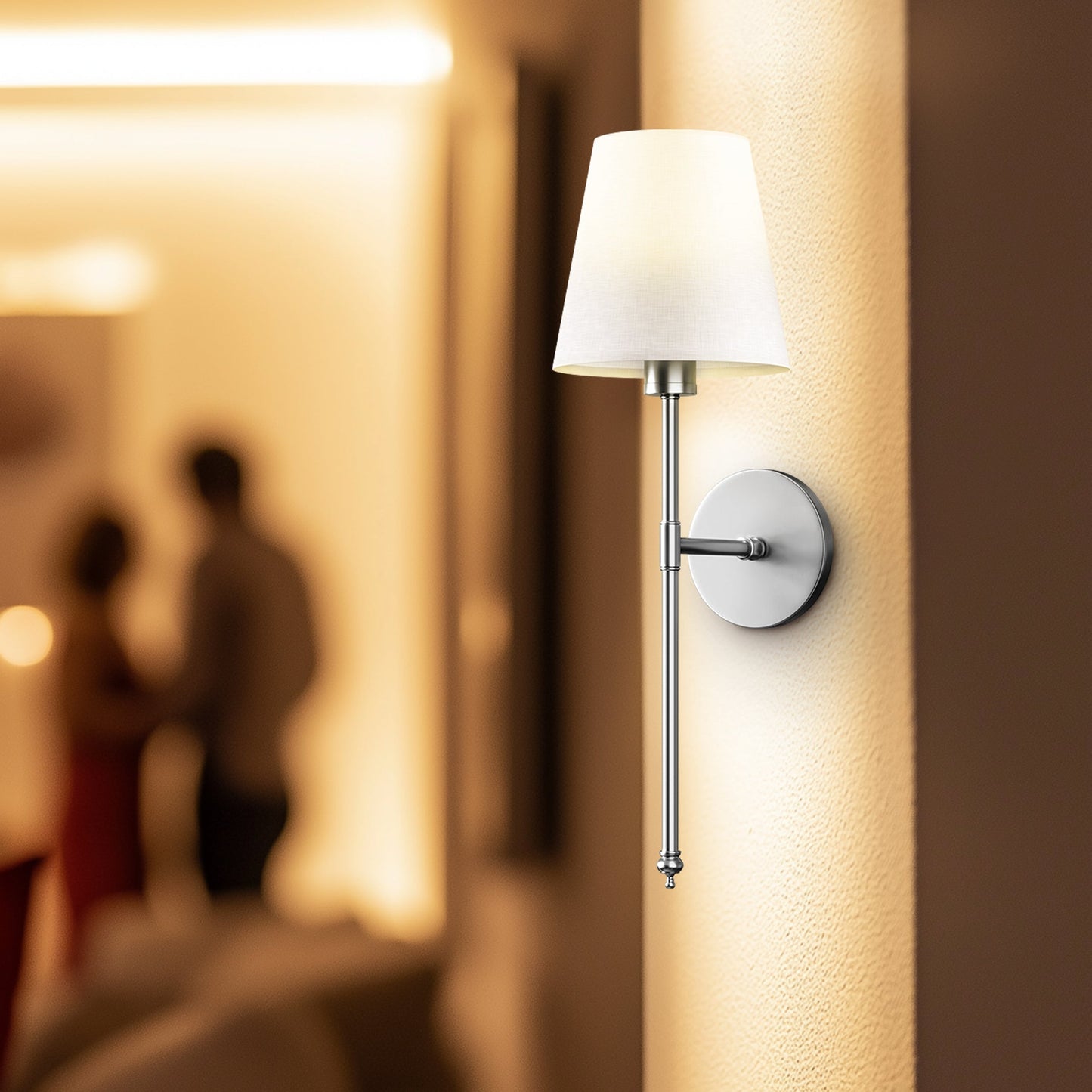 2 Pack Cordless LED Light Wall Sconce With Fabric Shade Wall Light