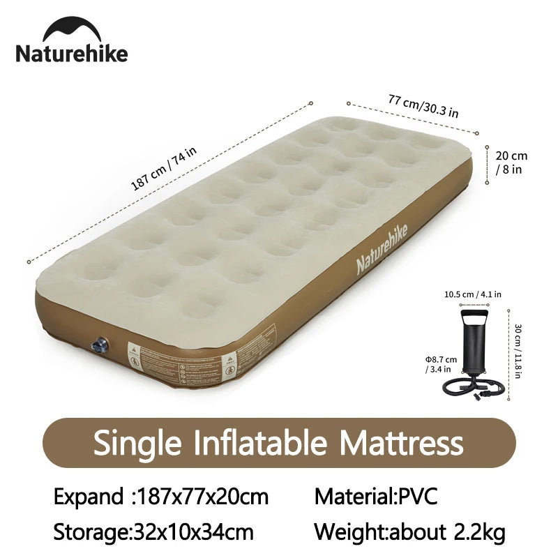 Naturehike SUN BEAUTY PVC Air Mattress Bed Outdoor Portable Moisture-proof Skin-Friendly Camping Sleeping Mat Pad 20CM Double Queen 300kg Max Load
