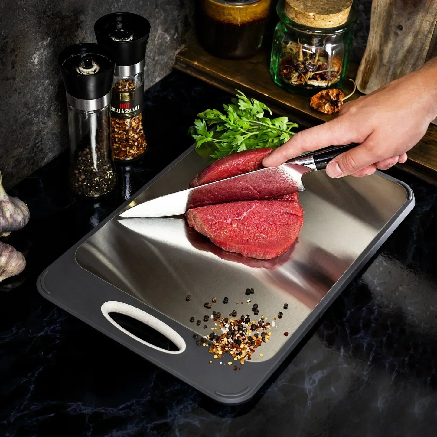 Cutting Board with Non Slip Handle Smooth Hygienic Surface