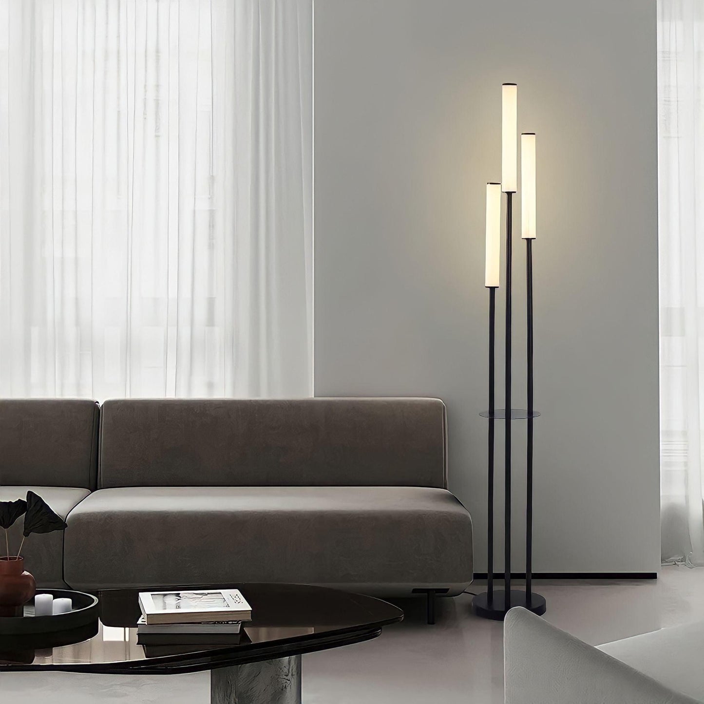 Modern 3-Light LED Floor Lamp With Tall Tube Shades