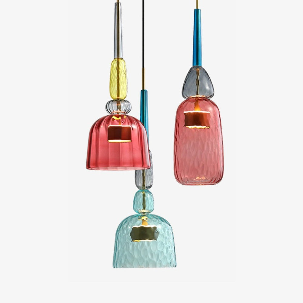 Coloured Glass Multi Pendant Lights With LED Light