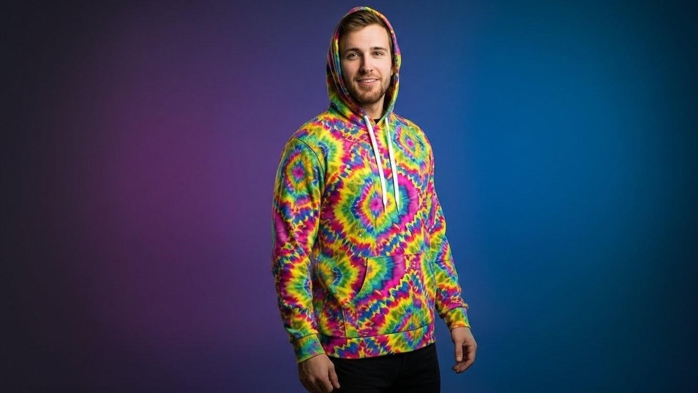 Sublimated Tie Dye Pullover – Psychedelic Fractal Streetwear - All-Season Festival Hoodie
