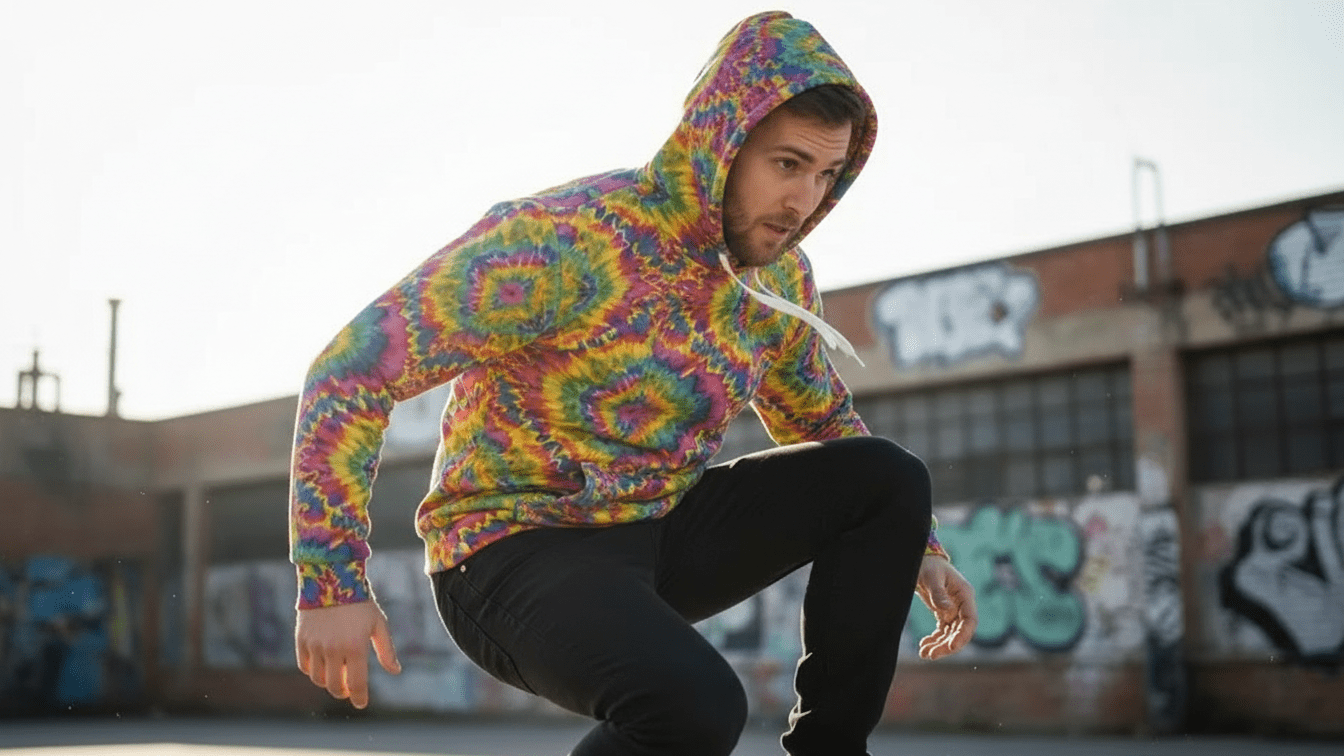 Sublimated Tie Dye Pullover – Psychedelic Fractal Streetwear - All-Season Festival Hoodie