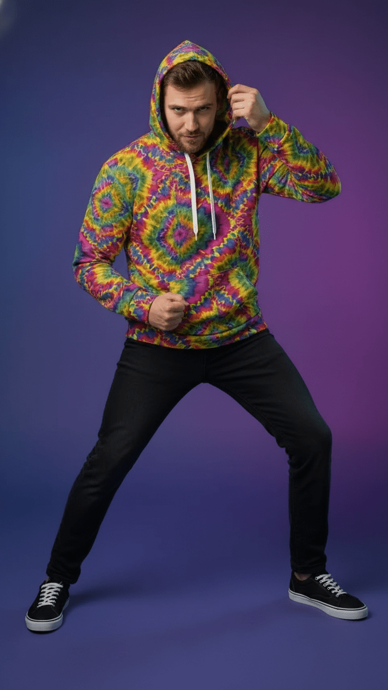 Sublimated Tie Dye Pullover – Psychedelic Fractal Streetwear - All-Season Festival Hoodie
