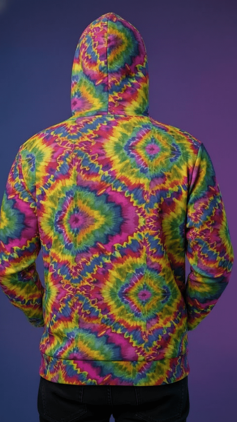 Sublimated Tie Dye Pullover – Psychedelic Fractal Streetwear - All-Season Festival Hoodie