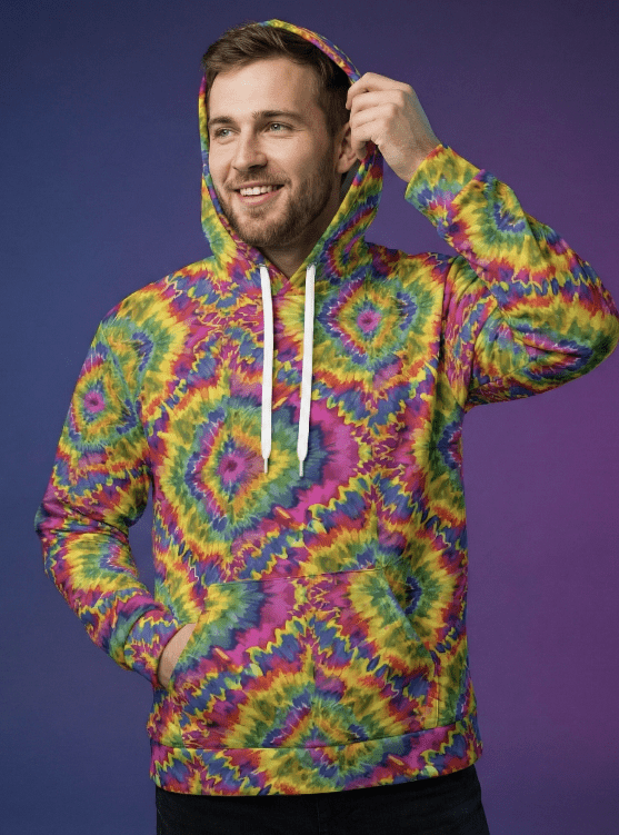 Sublimated Tie Dye Pullover – Psychedelic Fractal Streetwear - All-Season Festival Hoodie