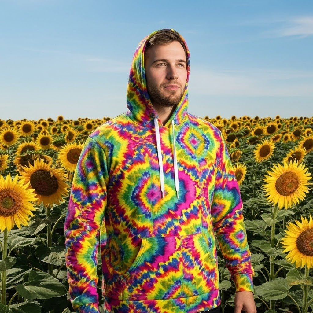 Sublimated Tie Dye Pullover – Psychedelic Fractal Streetwear - All-Season Festival Hoodie