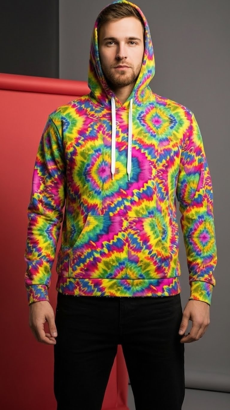 Sublimated Tie Dye Pullover – Psychedelic Fractal Streetwear - All-Season Festival Hoodie