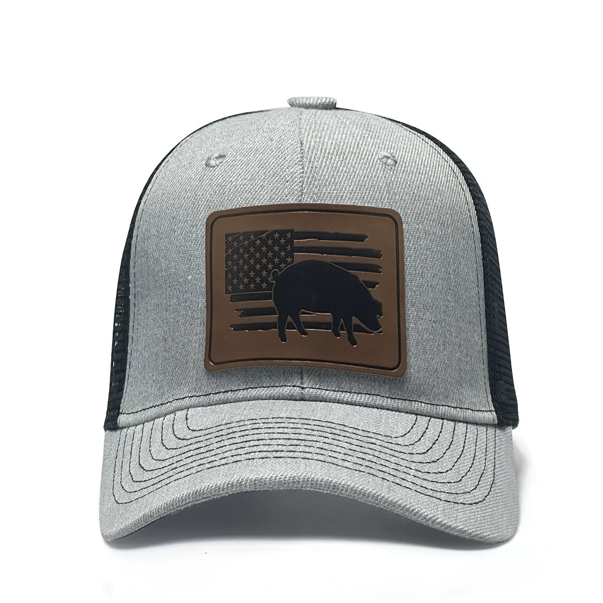 The Farmhouse: Pig Print Leather Patch Hat | Embroidered Farm Animal Baseball Cap | Unique Outdoor Fashion Accessory