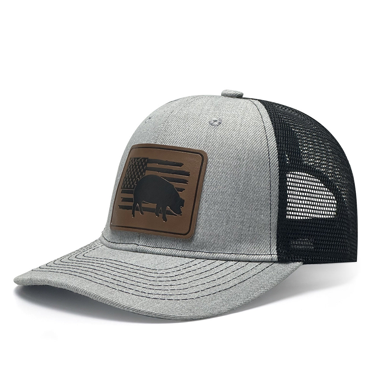 The Farmhouse: Pig Print Leather Patch Hat | Embroidered Farm Animal Baseball Cap | Unique Outdoor Fashion Accessory