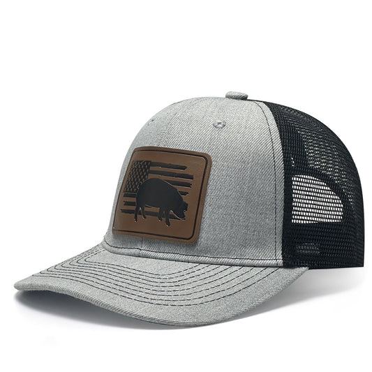 The Farmhouse: Pig Print Leather Patch Hat | Embroidered Farm Animal Baseball Cap | Unique Outdoor Fashion Accessory