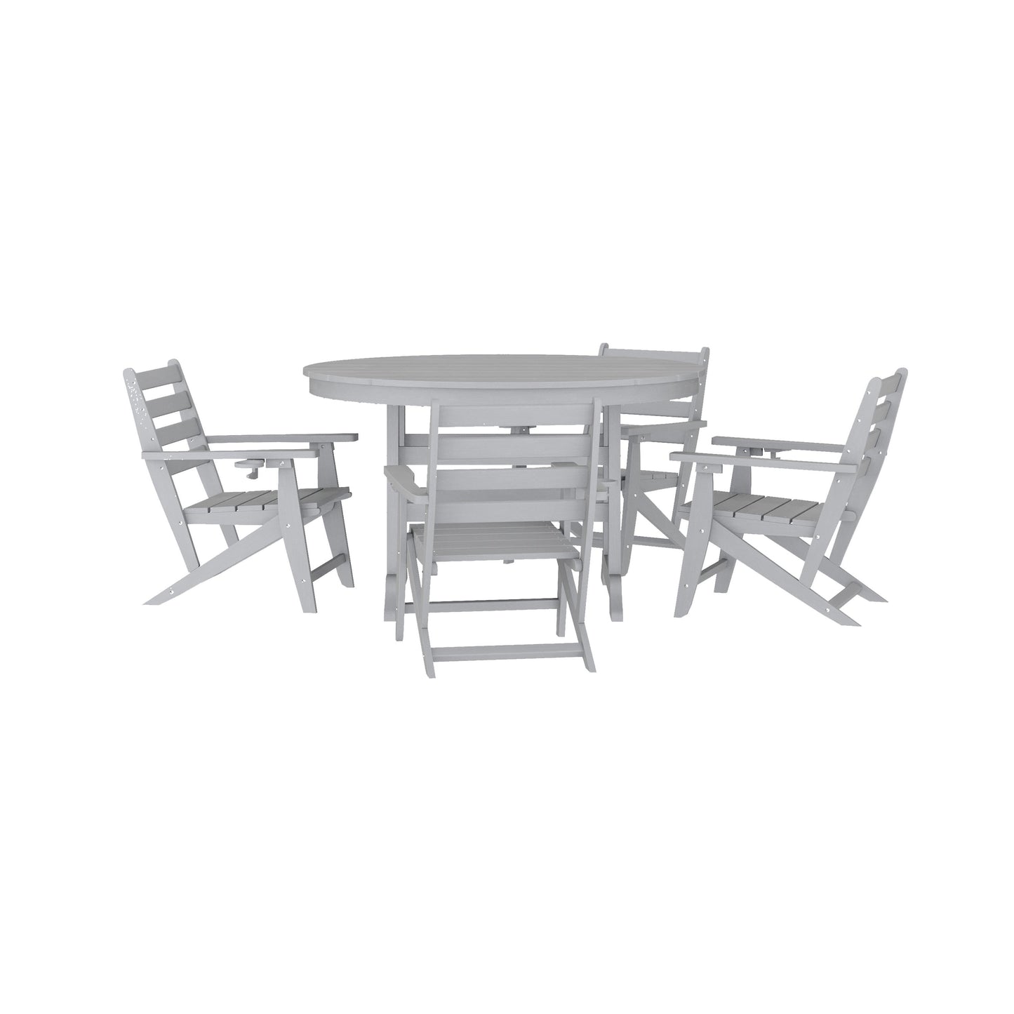 Tolleson Commercial 5 Piece Adirondack Dining Set with 48" Round Indoor/Outdoor Recycled HDPE Table and 4 Chairs with Cupholders
