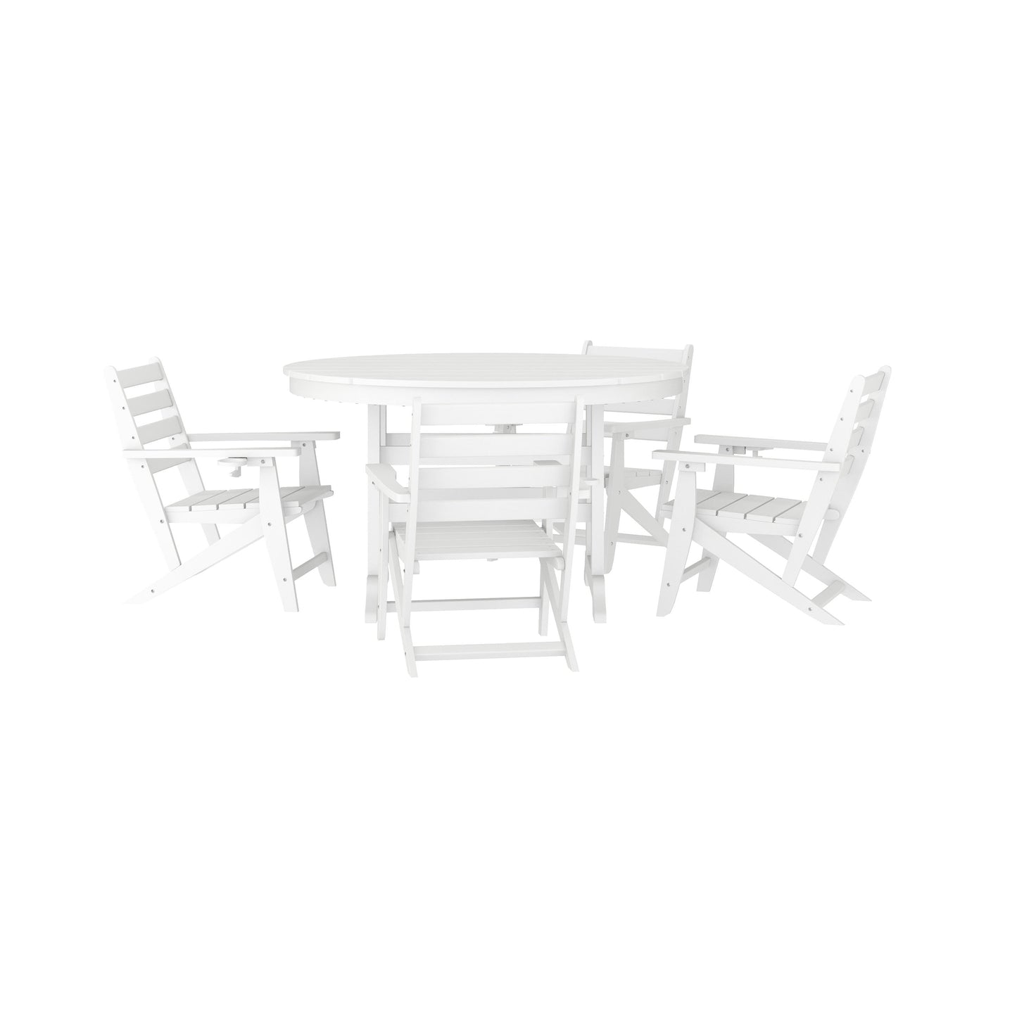 Tolleson Commercial 5 Piece Adirondack Dining Set with 48" Round Indoor/Outdoor Recycled HDPE Table and 4 Chairs with Cupholders
