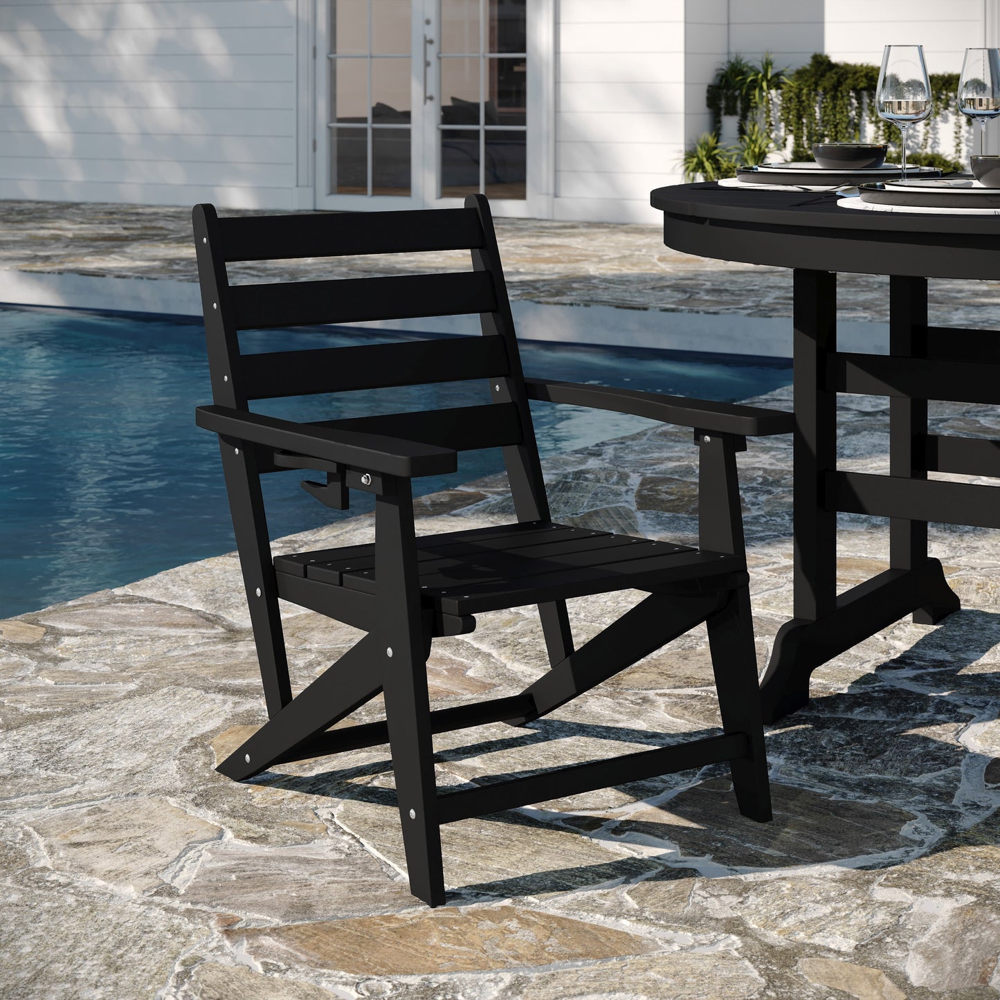 Tolleson Commercial 5 Piece Adirondack Dining Set with 48" Round Indoor/Outdoor Recycled HDPE Table and 4 Chairs with Cupholders