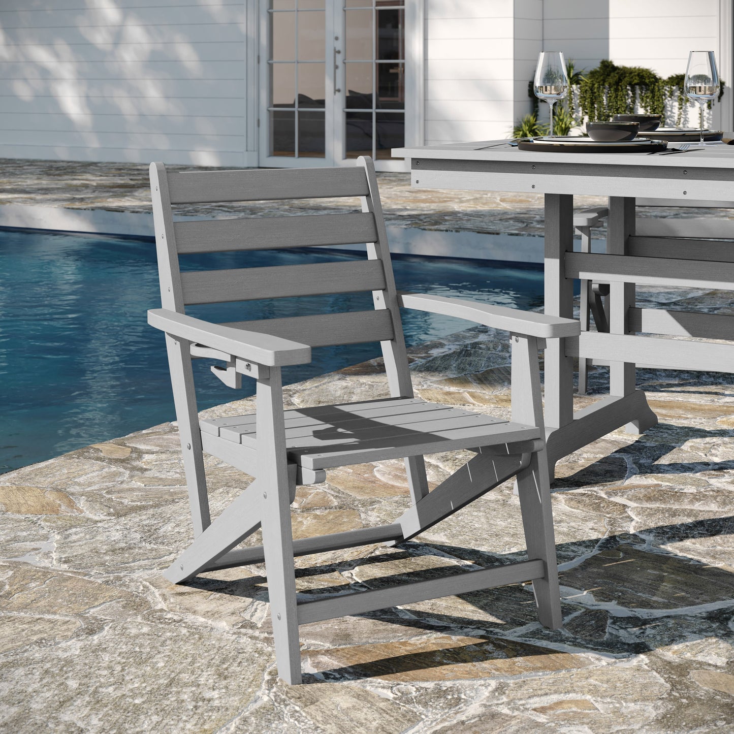 Tolleson Commercial 7 Piece Adirondack Dining Set with 72" Rectangle Indoor/Outdoor Recycled HDPE Table and 6 Chairs with Cupholders