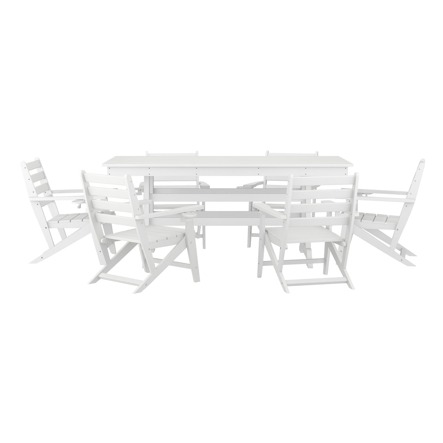 Tolleson Commercial 7 Piece Adirondack Dining Set with 72" Rectangle Indoor/Outdoor Recycled HDPE Table and 6 Chairs with Cupholders