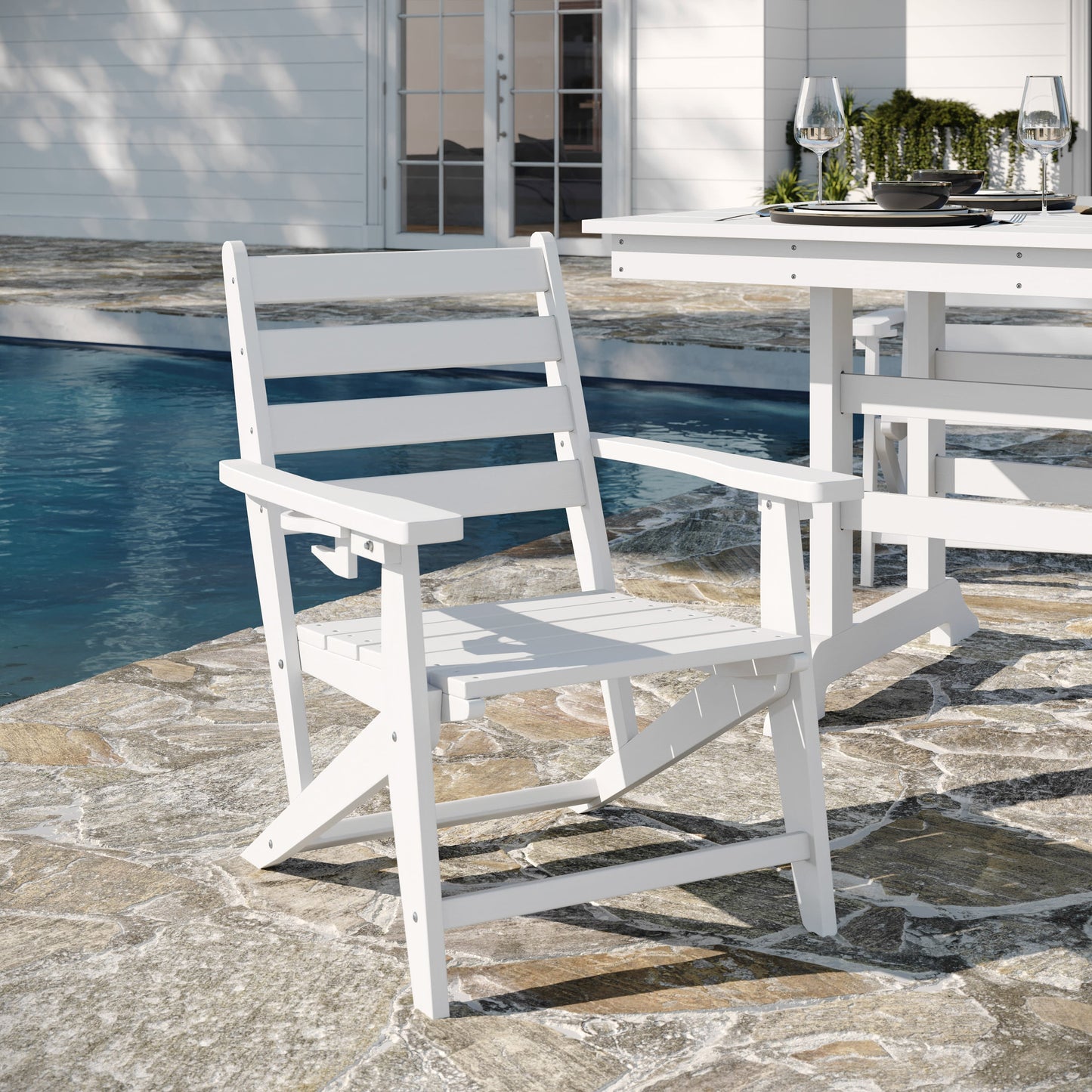 Tolleson Commercial 7 Piece Adirondack Dining Set with 72" Rectangle Indoor/Outdoor Recycled HDPE Table and 6 Chairs with Cupholders