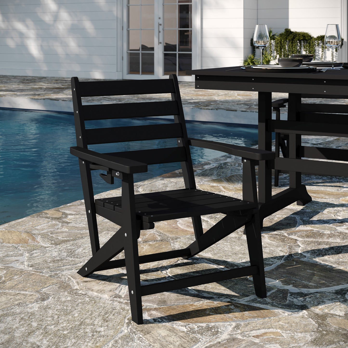 Tolleson Commercial 7 Piece Adirondack Dining Set with 72" Rectangle Indoor/Outdoor Recycled HDPE Table and 6 Chairs with Cupholders