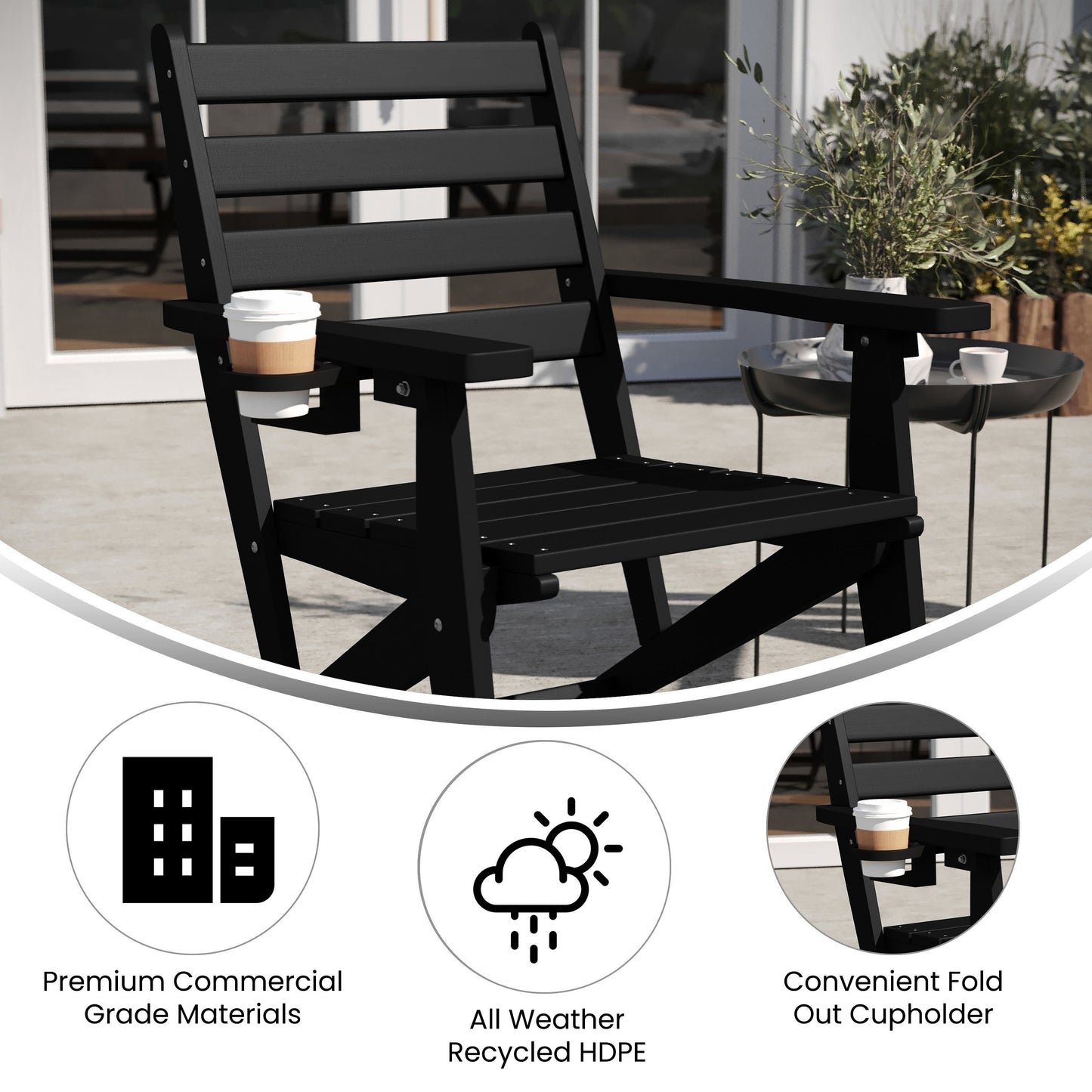 Tolleson Commercial Grade Adirondack Dining Chair with Fold Out Cup Holder, Weather Resistant Recycled HDPE Adirondack Chair