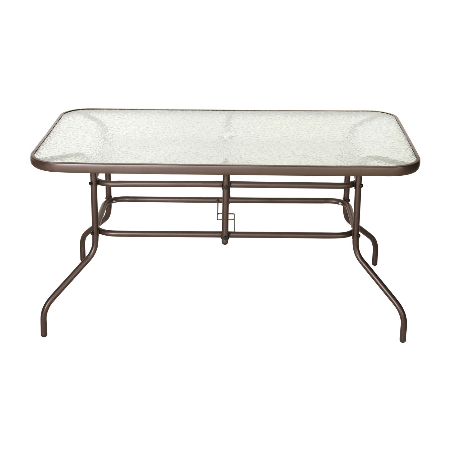 Tory 31.5" x 55" Rectangular Tempered Glass Metal Table with Umbrella Hole