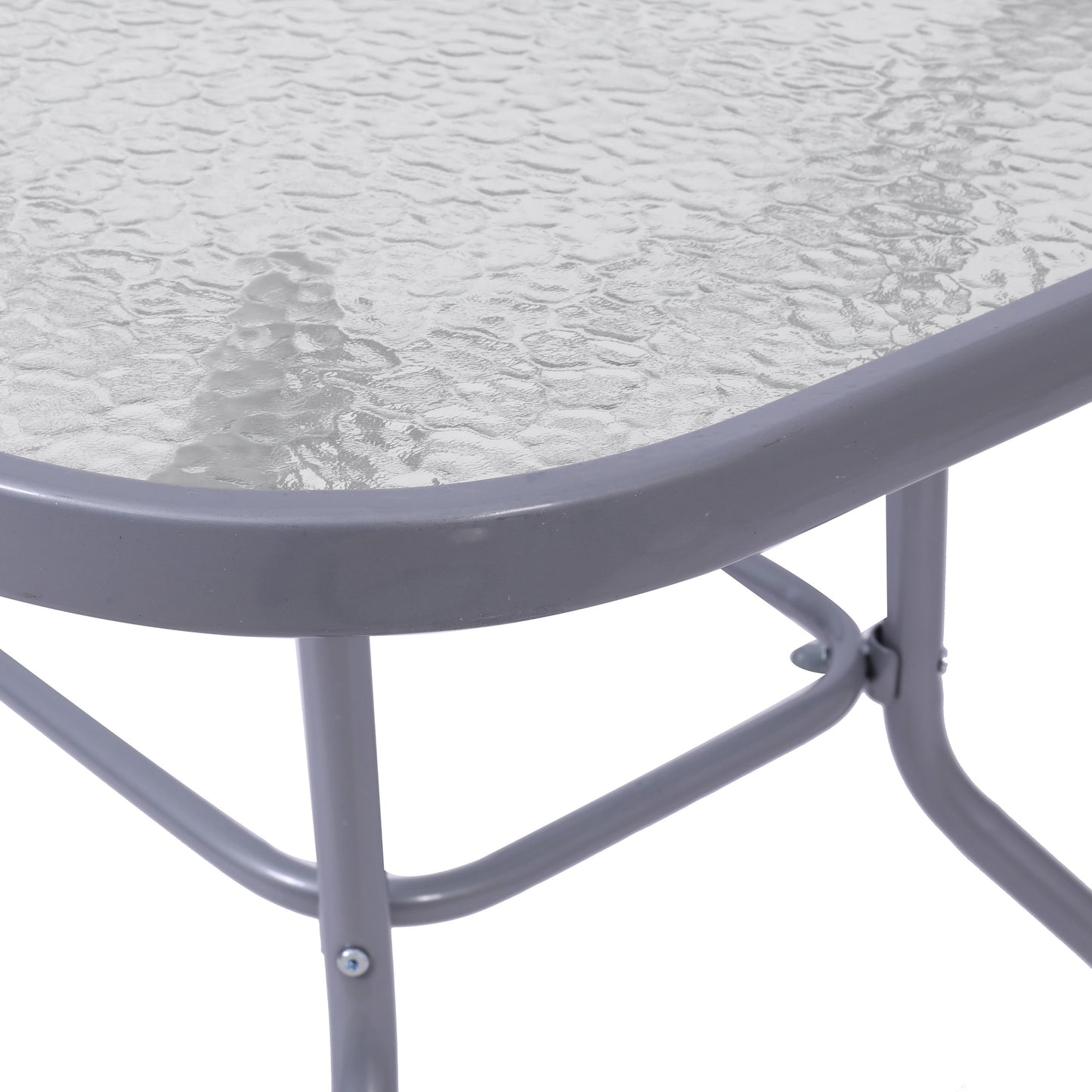 Tory Commercial Grade Patio Table with Tempered Glass Top with Umbrella Hole and Steel Tube Frame