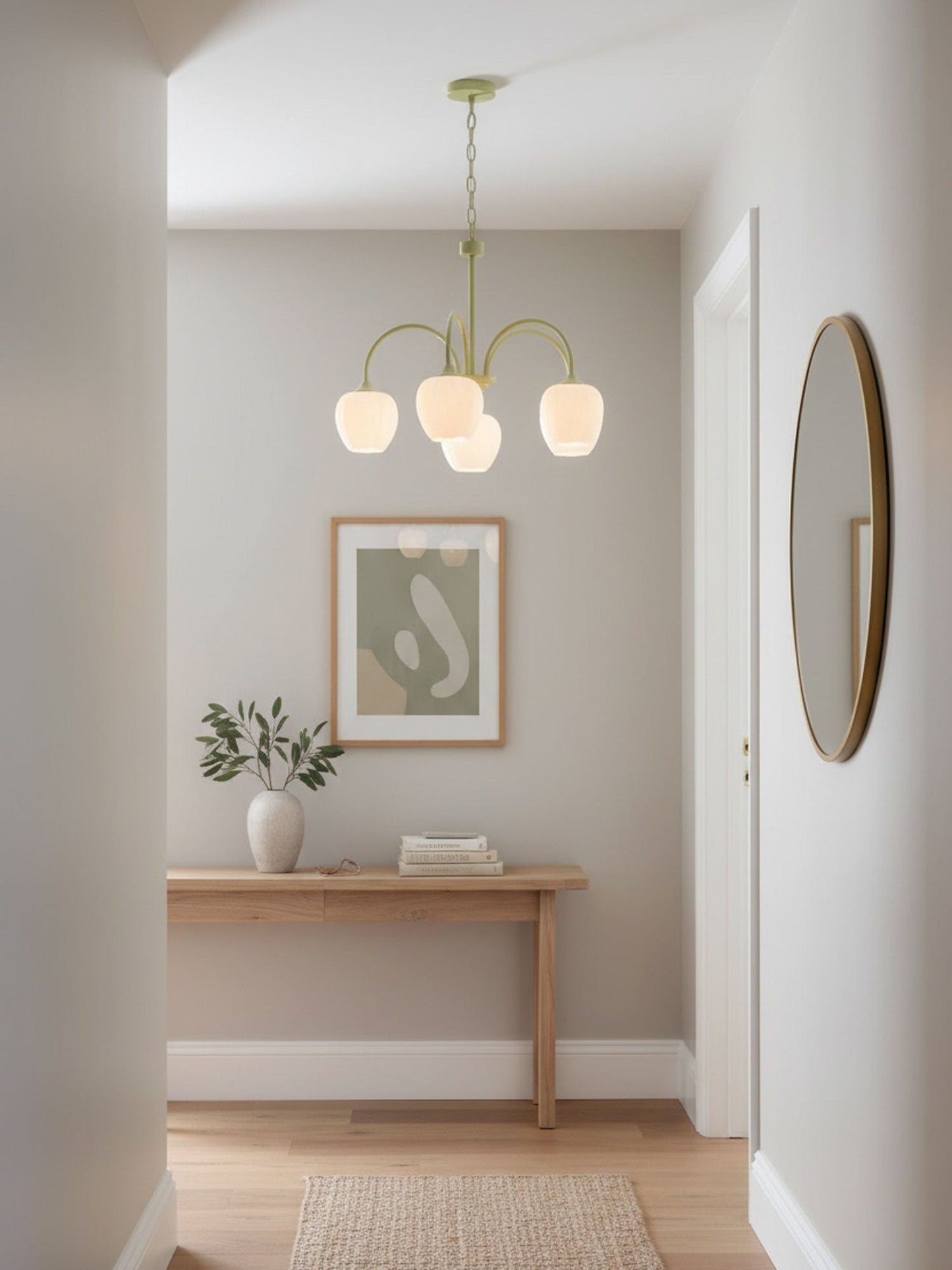 Five-Light Floral Glass Chandelier With Curved Arms