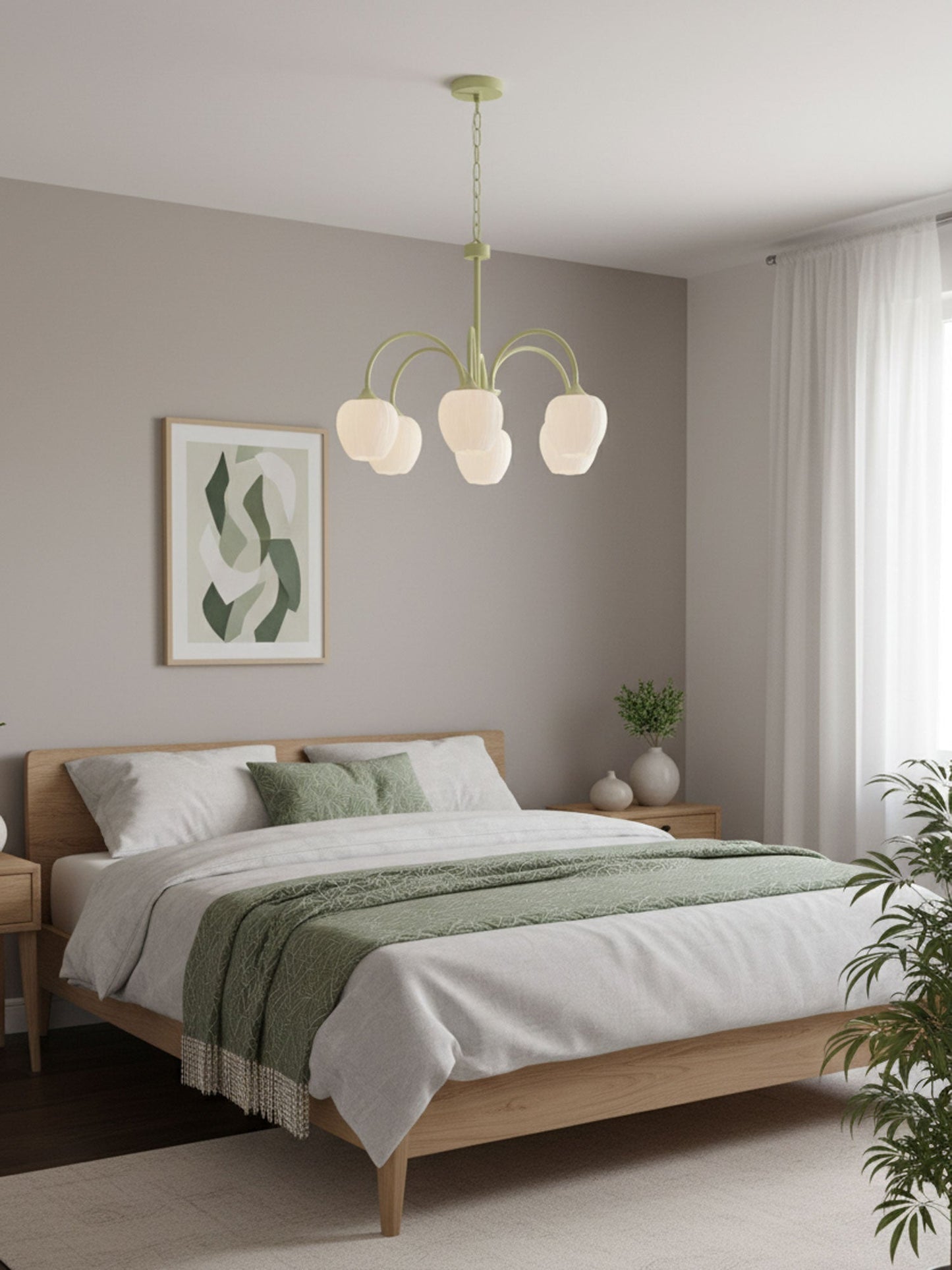 Five-Light Floral Glass Chandelier With Curved Arms
