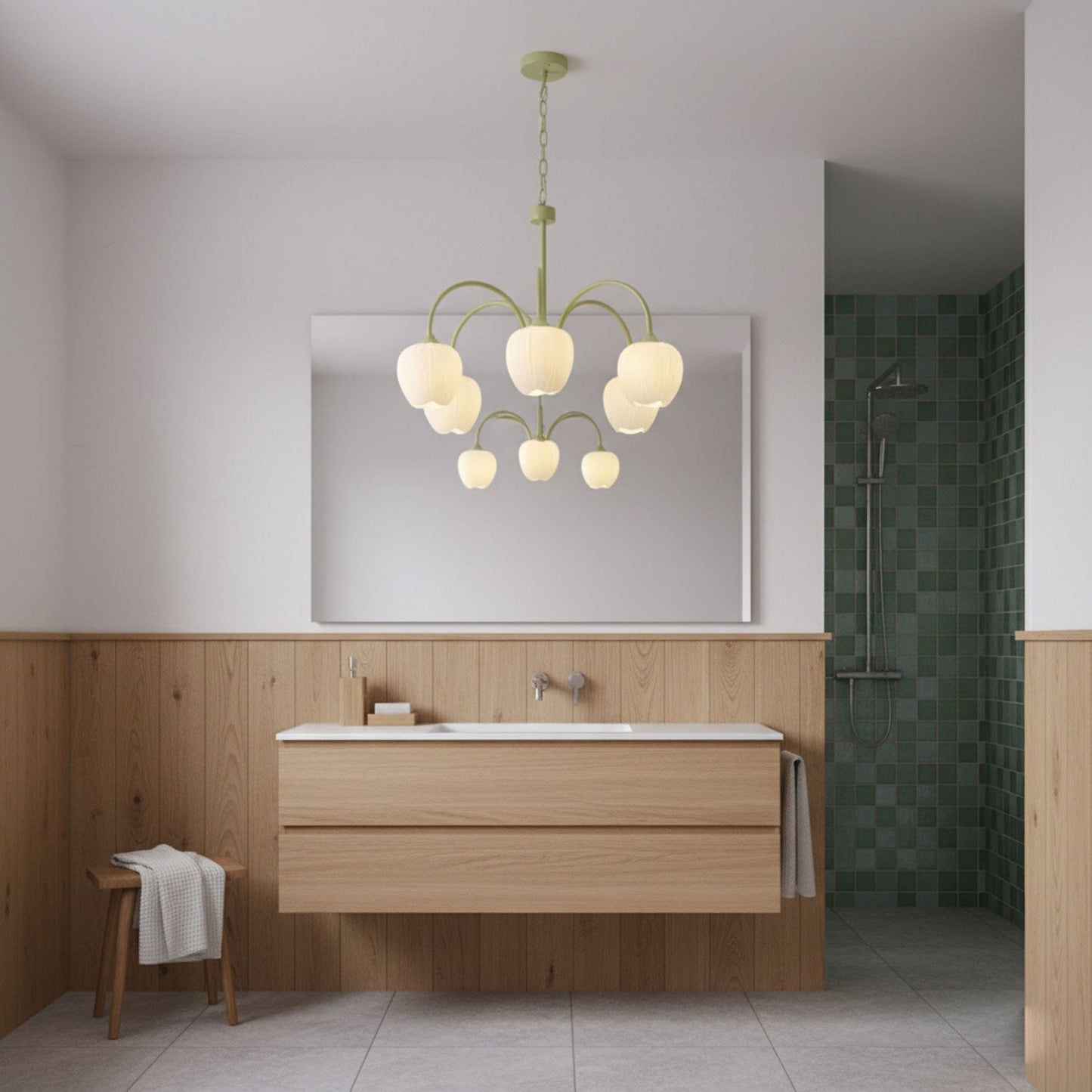 Five-Light Floral Glass Chandelier With Curved Arms