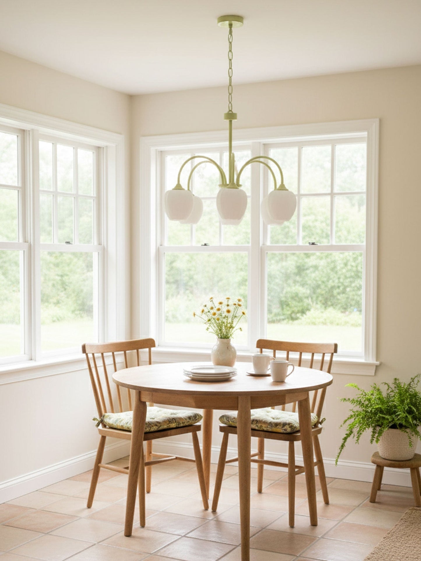 Five-Light Floral Glass Chandelier With Curved Arms