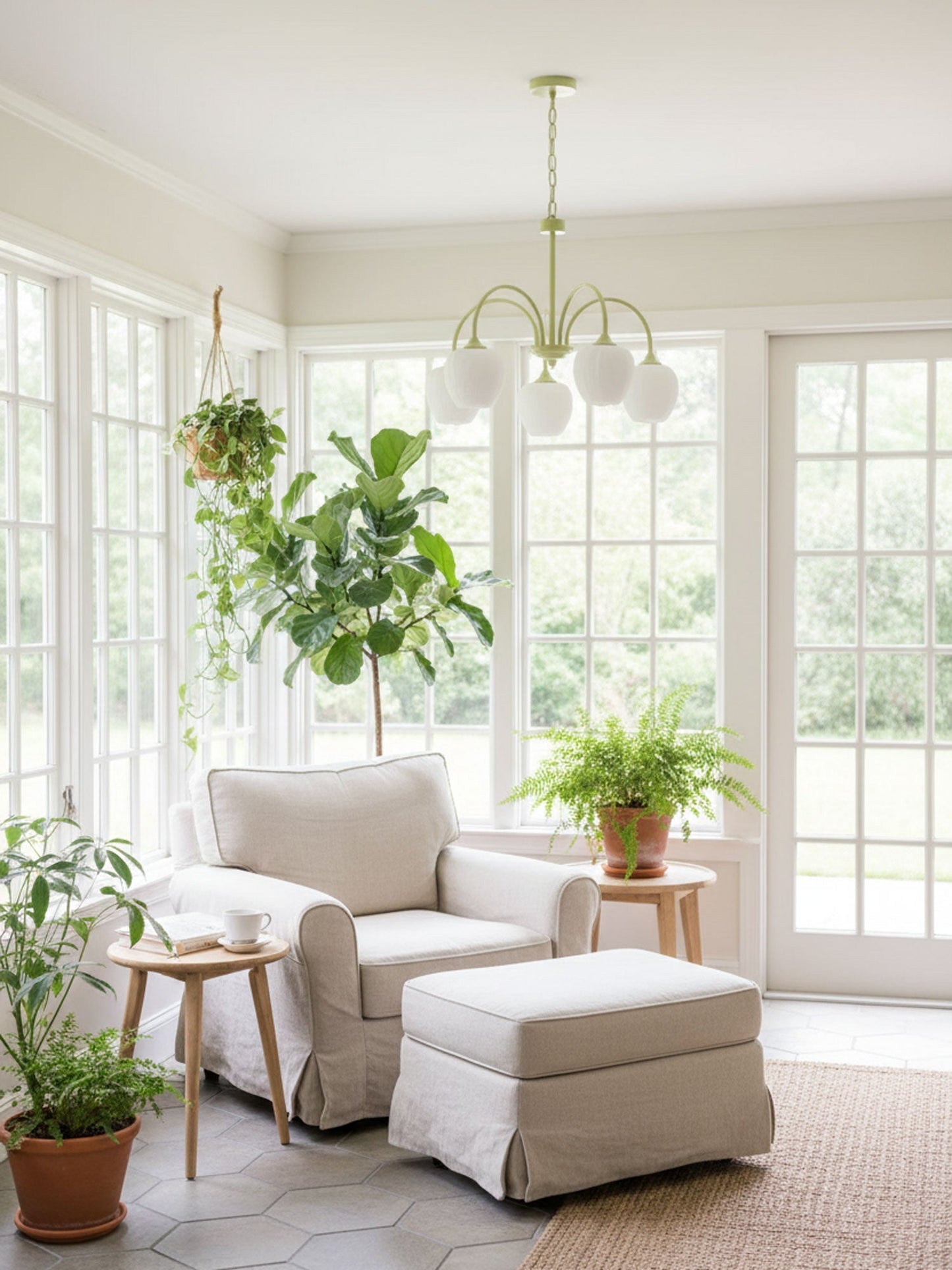Five-Light Floral Glass Chandelier With Curved Arms