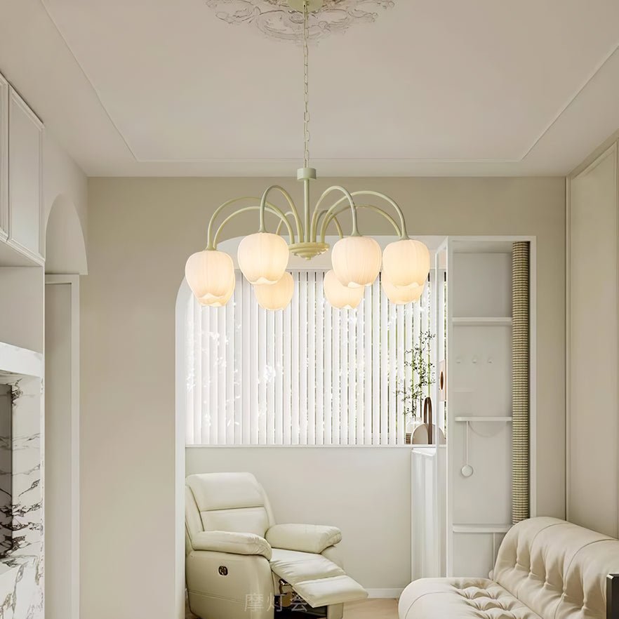 Five-Light Floral Glass Chandelier With Curved Arms