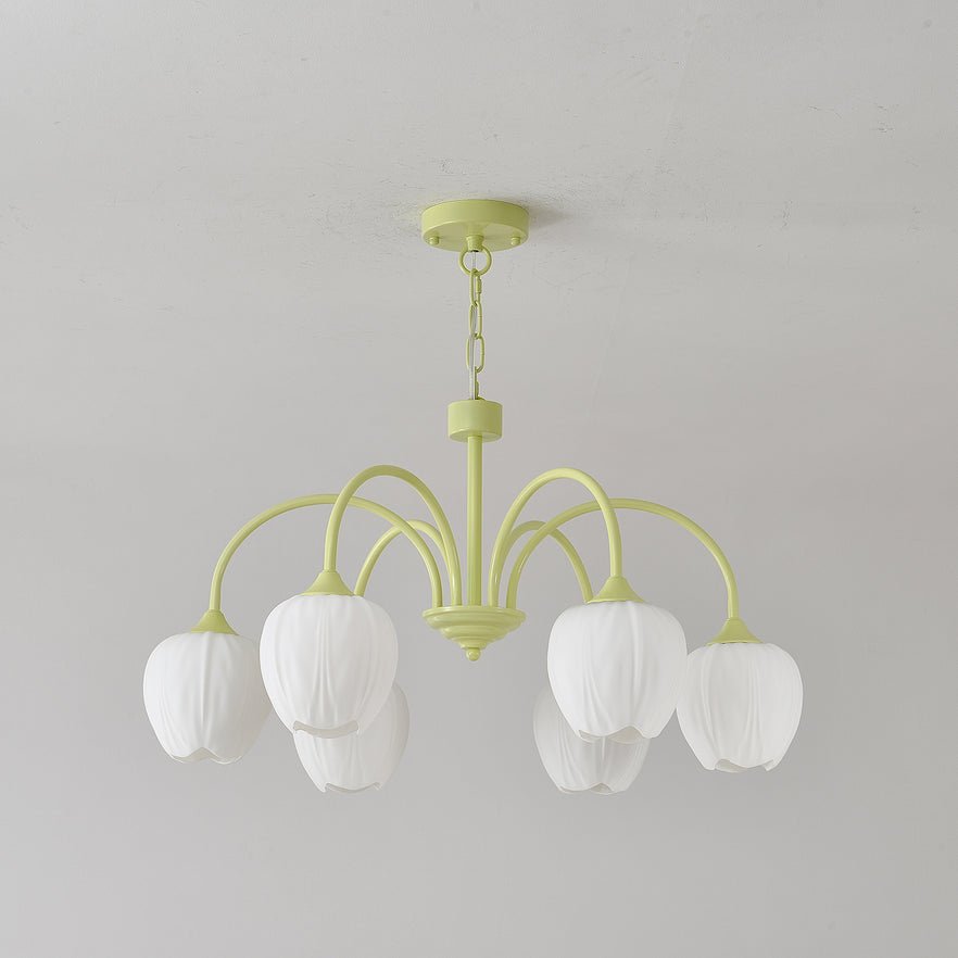 Five-Light Floral Glass Chandelier With Curved Arms