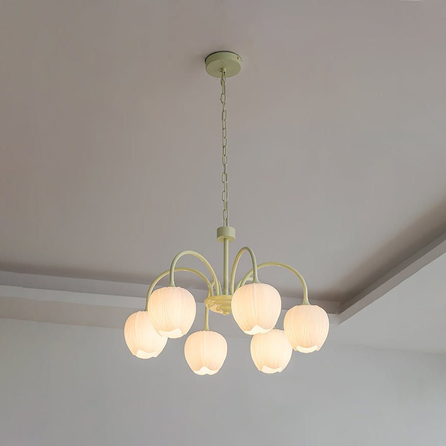 Five-Light Floral Glass Chandelier With Curved Arms