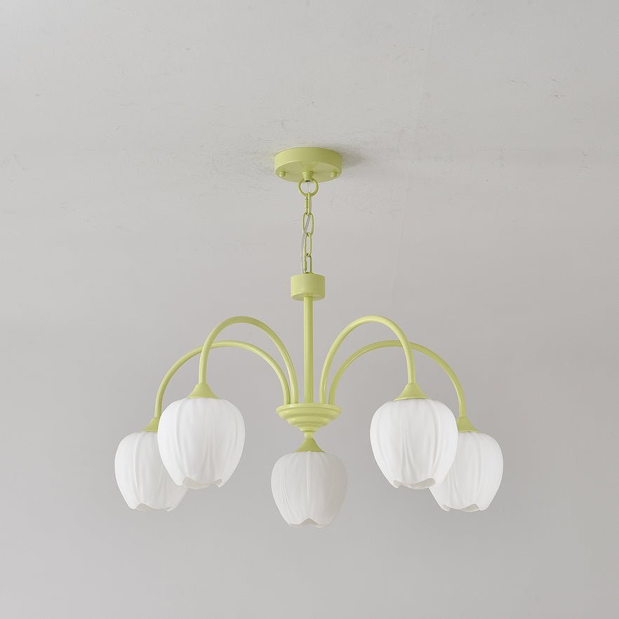 Five-Light Floral Glass Chandelier With Curved Arms