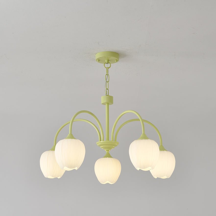 Five-Light Floral Glass Chandelier With Curved Arms