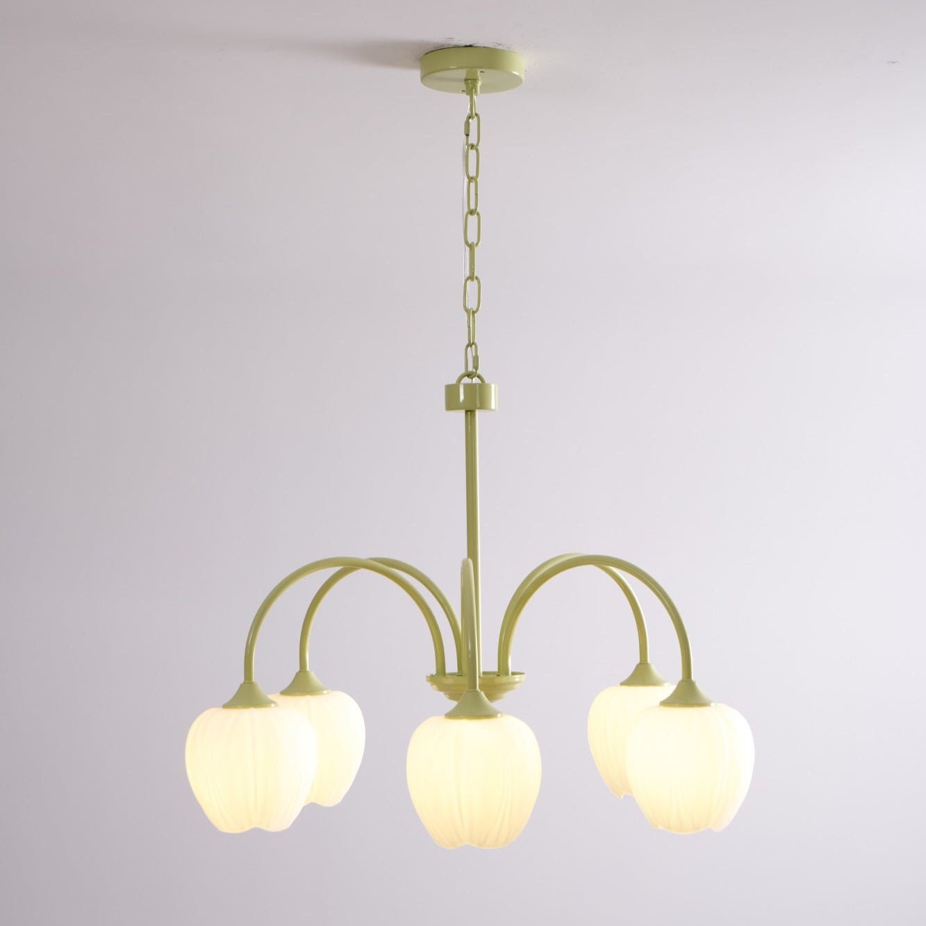 Five-Light Floral Glass Chandelier With Curved Arms