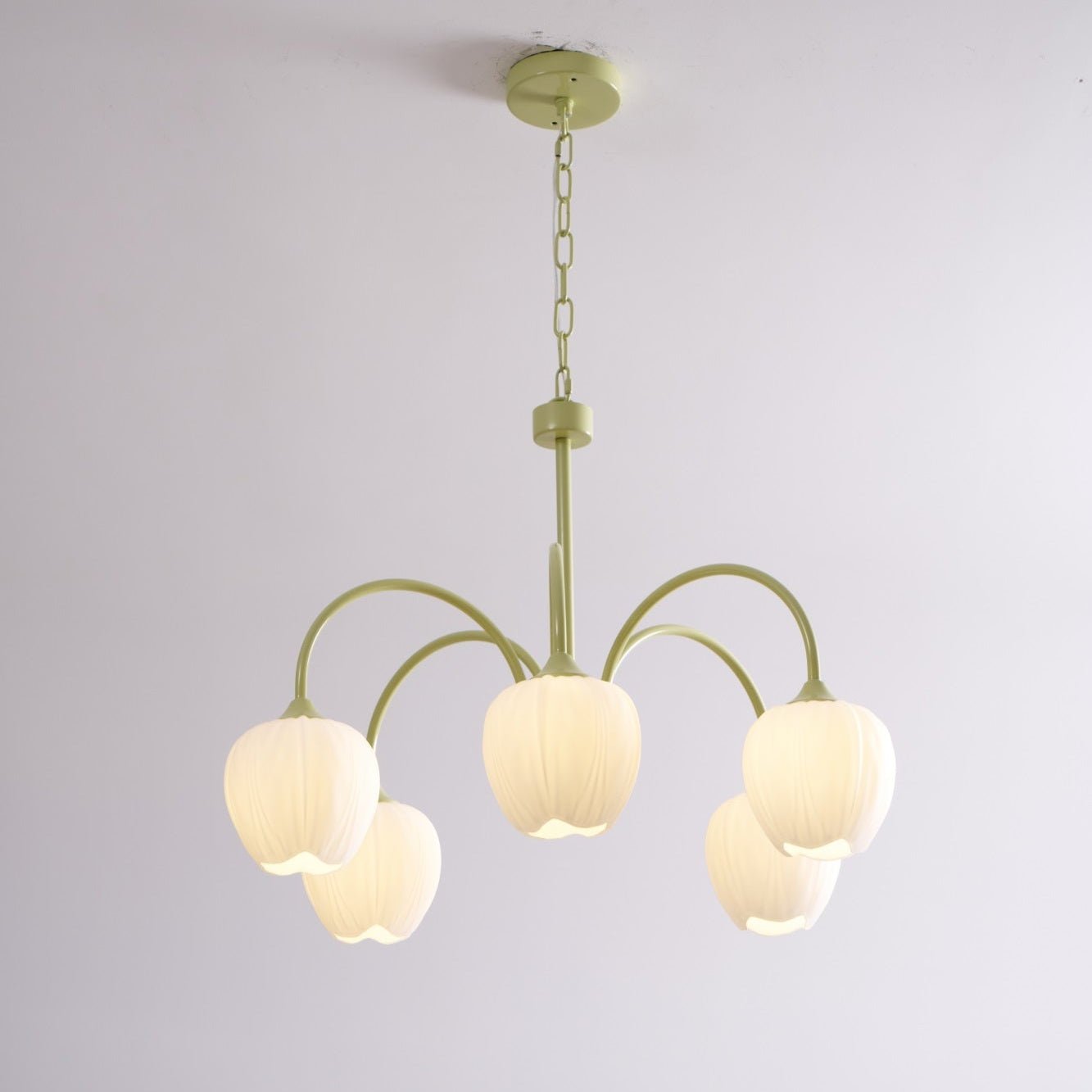 Five-Light Floral Glass Chandelier With Curved Arms