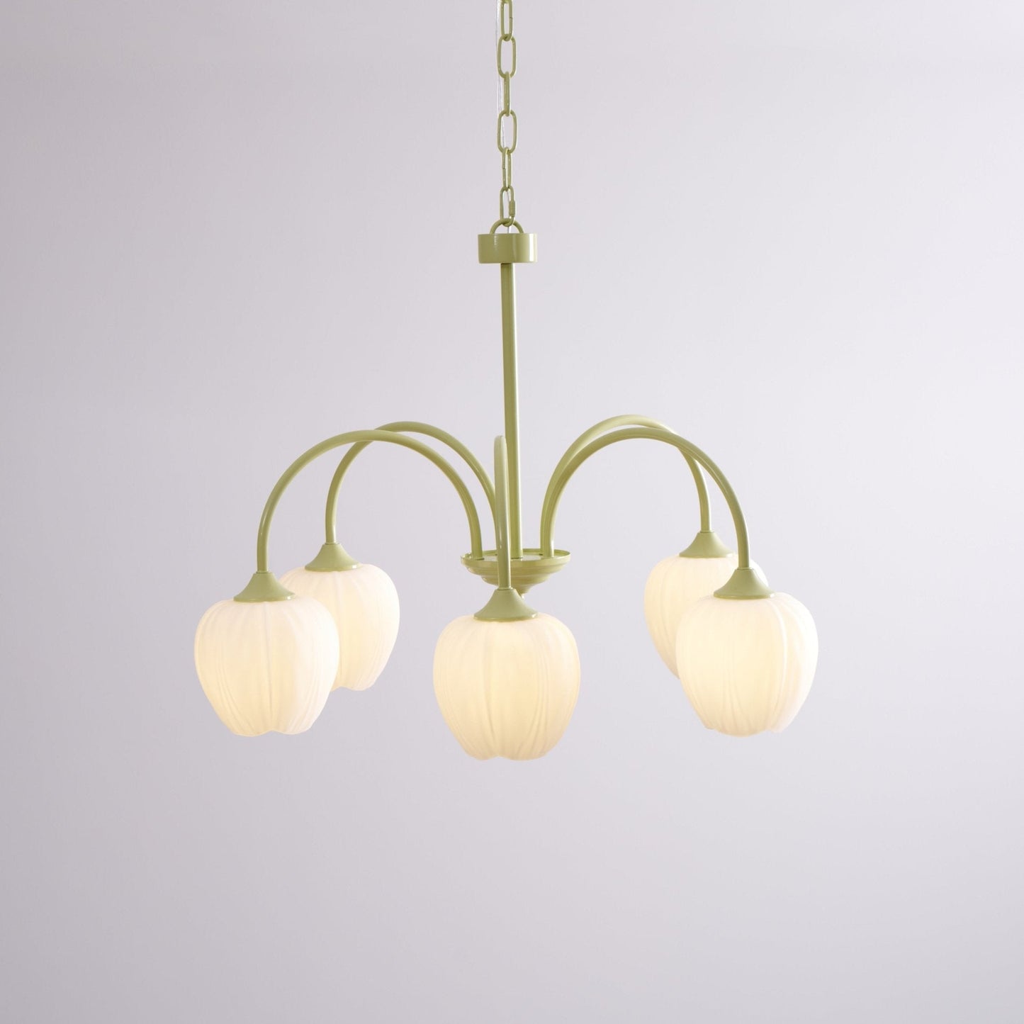 Five-Light Floral Glass Chandelier With Curved Arms