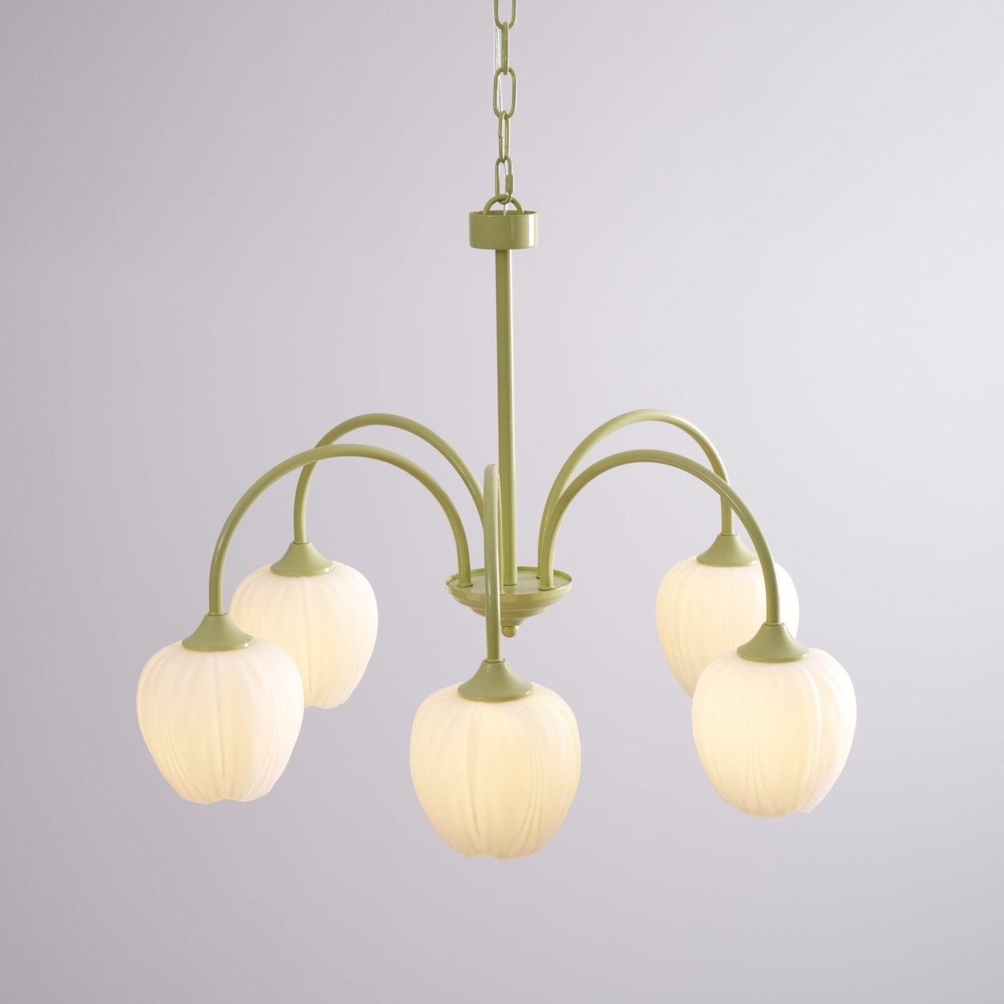 Five-Light Floral Glass Chandelier With Curved Arms