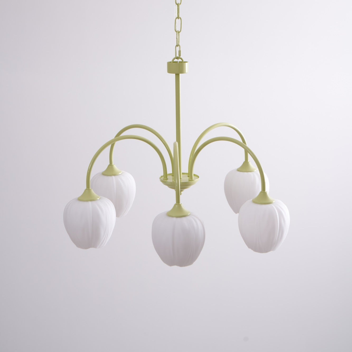 Five-Light Floral Glass Chandelier With Curved Arms