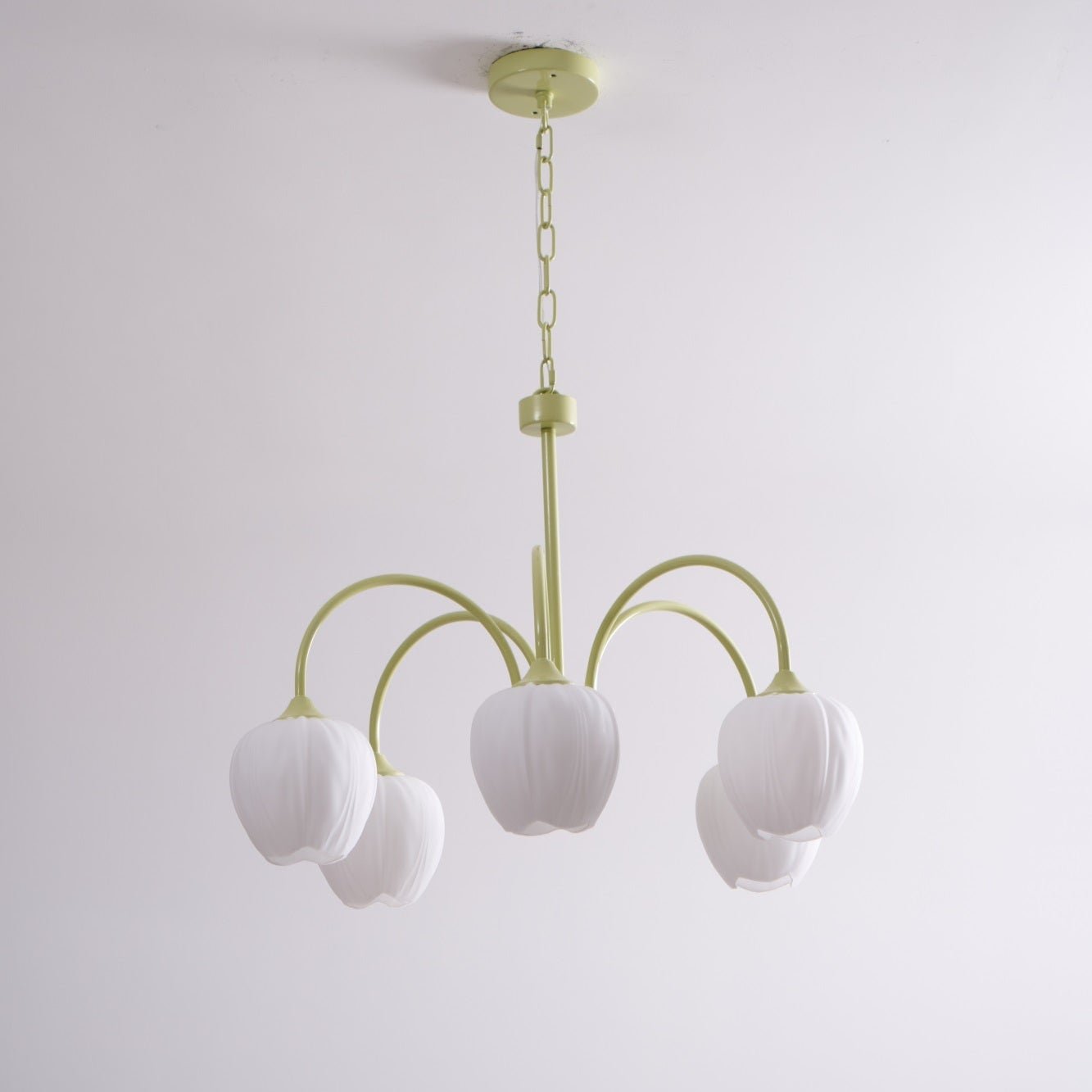 Five-Light Floral Glass Chandelier With Curved Arms