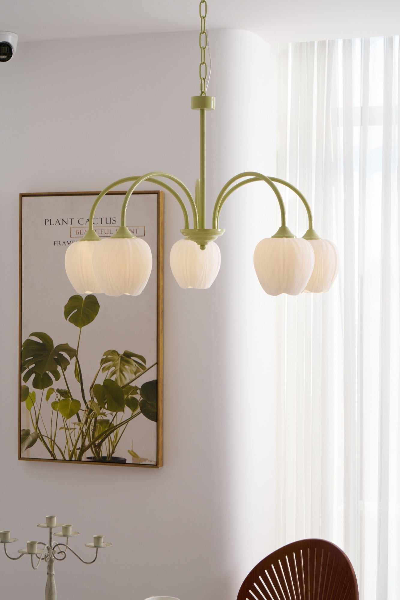 Five-Light Floral Glass Chandelier With Curved Arms