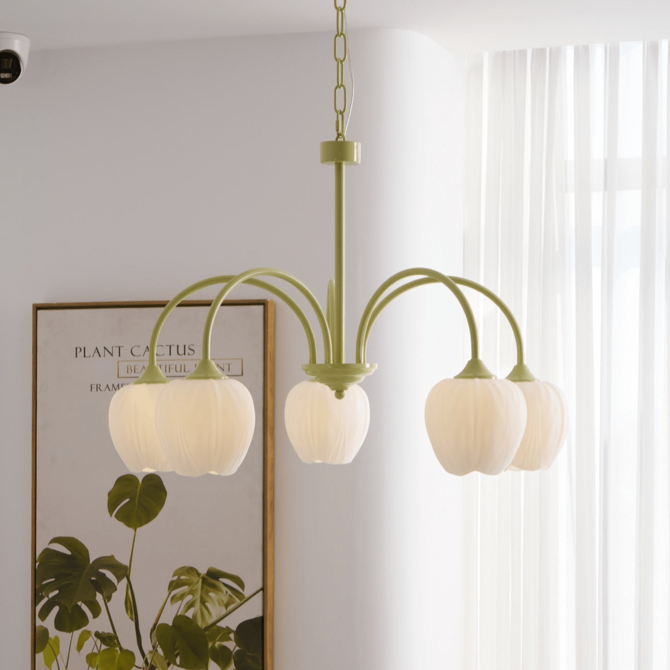 Five-Light Floral Glass Chandelier With Curved Arms