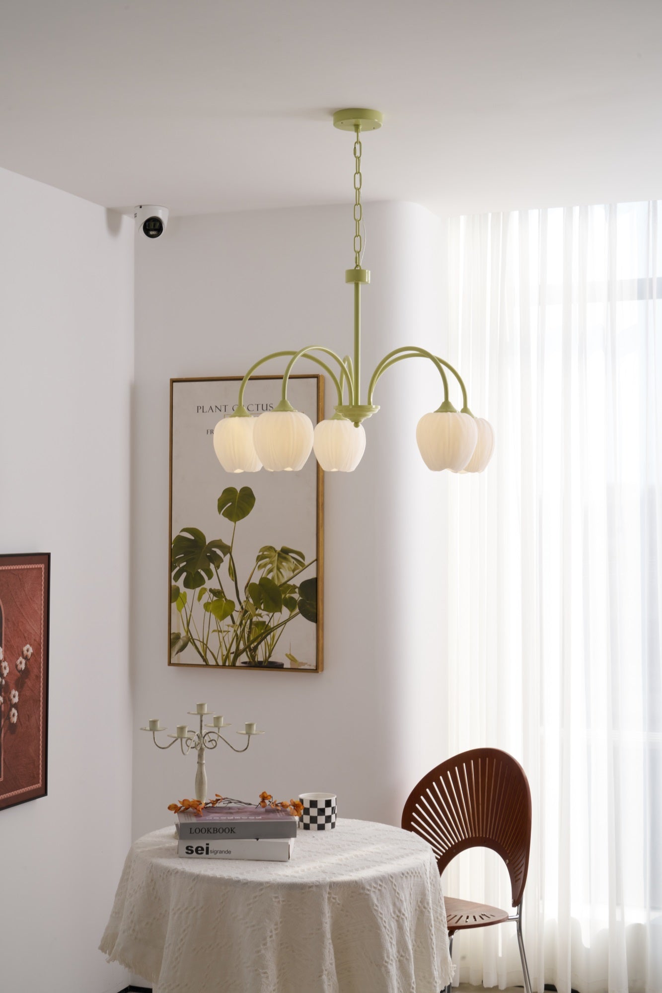 Five-Light Floral Glass Chandelier With Curved Arms