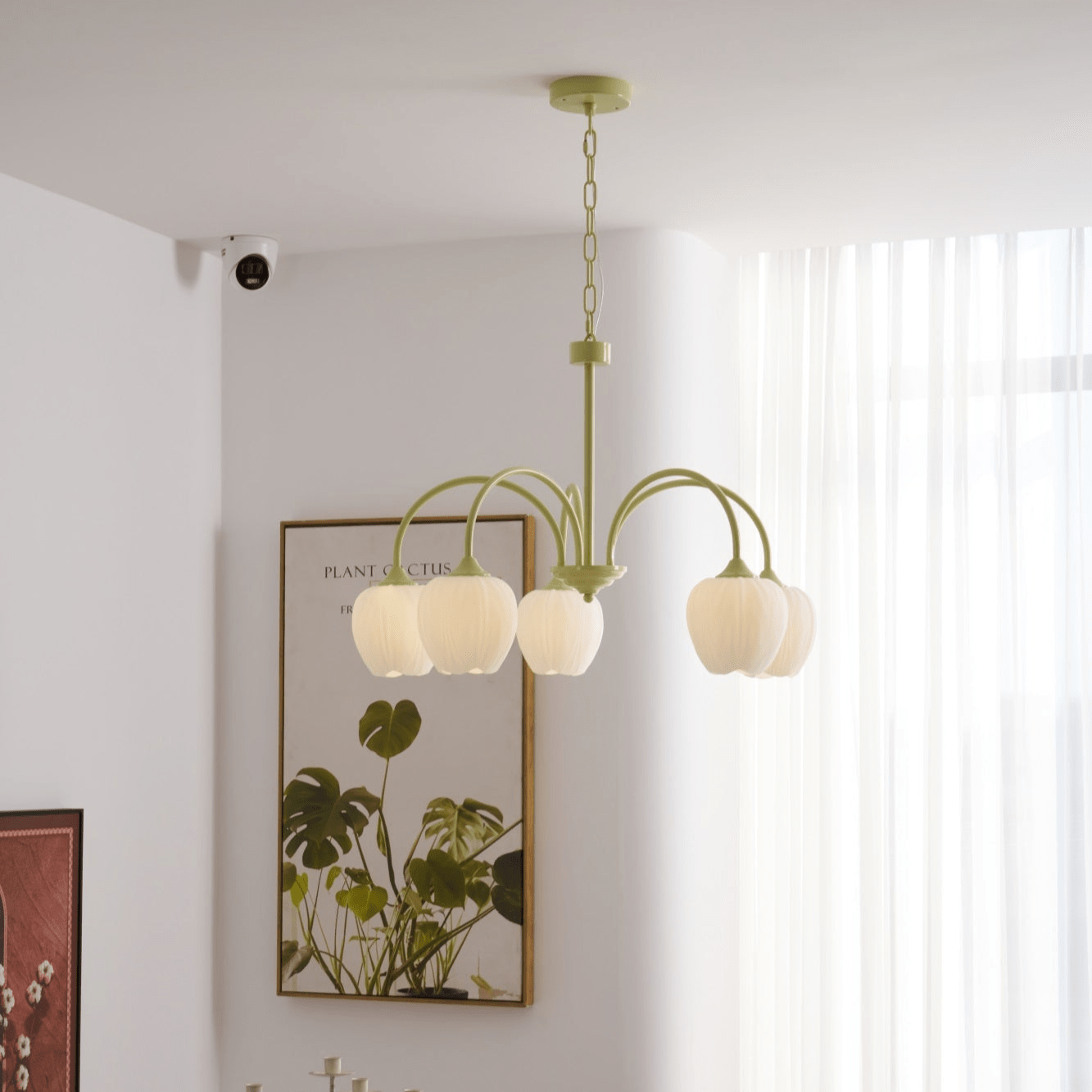 Five-Light Floral Glass Chandelier With Curved Arms