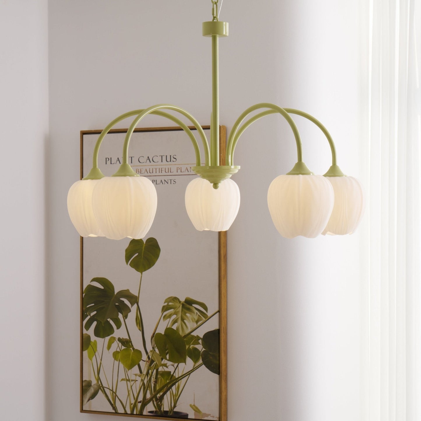 Five-Light Floral Glass Chandelier With Curved Arms