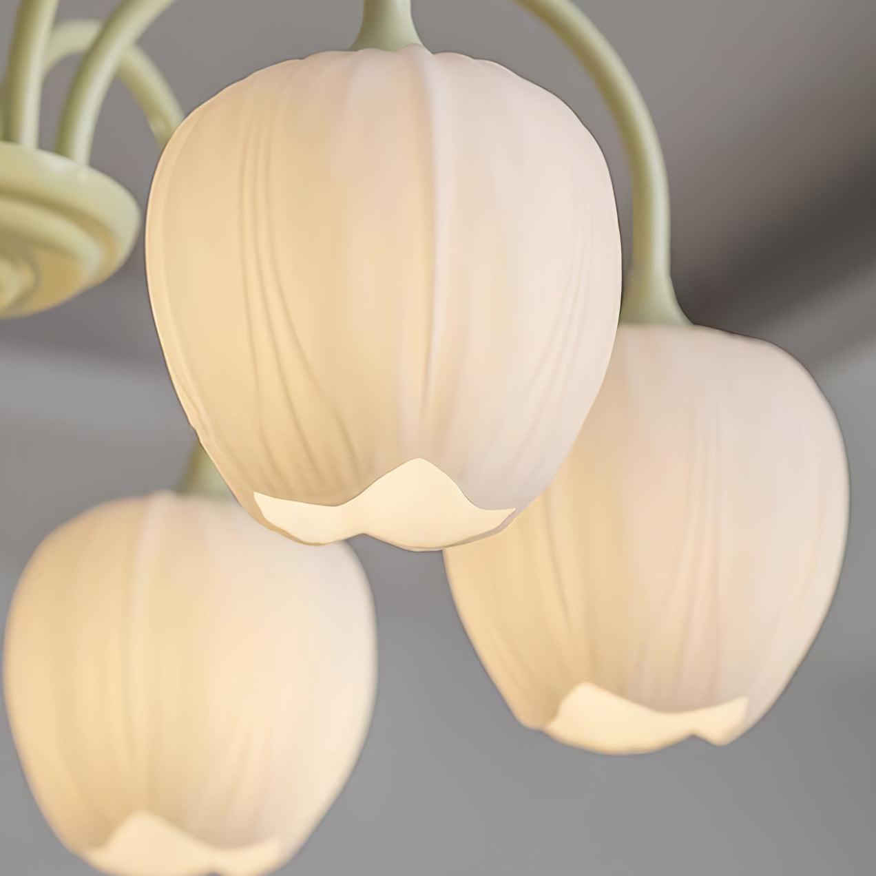 Five-Light Floral Glass Chandelier With Curved Arms