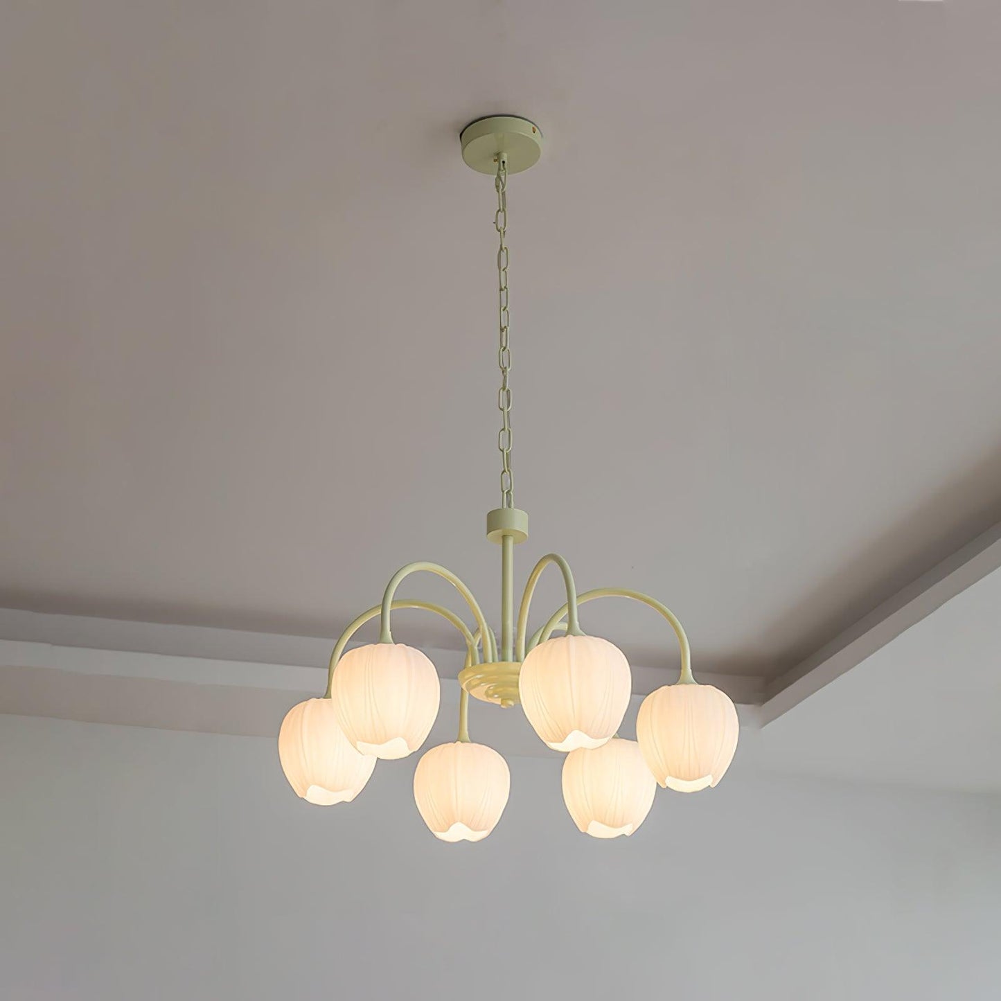 Five-Light Floral Glass Chandelier With Curved Arms